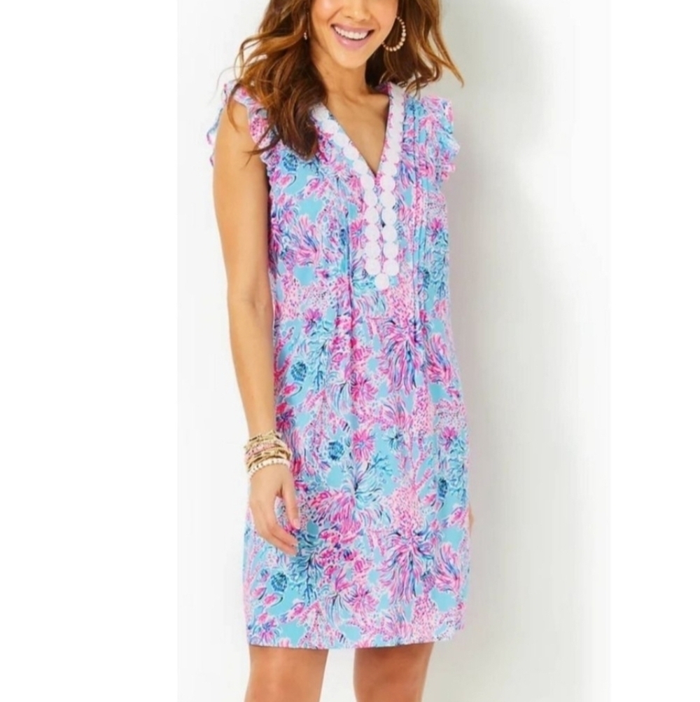 Lilly Pulitzer Joan Tunic Dress Celestial Blue Seek And Sea NWT Size Small